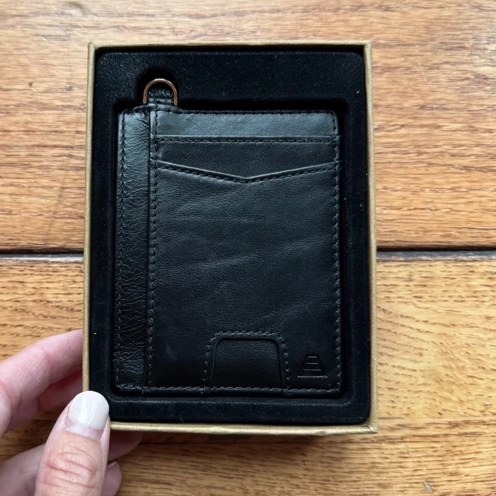 Andar The Denner Wallet Jet Black Leather Wristlet Card Holder Daryl-Ann Gold
